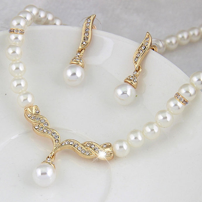 Creative Necklace + 1 Pair Earrings Bridal Pearl Jewelry Set For Women