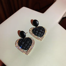 Load image into Gallery viewer, Black Double Love Heart Drop Earring Fashion Crystal Alloy

