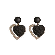 Load image into Gallery viewer, Black Double Love Heart Drop Earring Fashion Crystal Alloy
