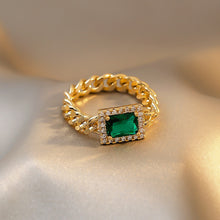 Load image into Gallery viewer, Green Gem Metal Chain Gold Rings For Woman
