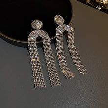 Load image into Gallery viewer, Long Tassel Rhinestone Drop Earrings for Women Geometric U Shape
