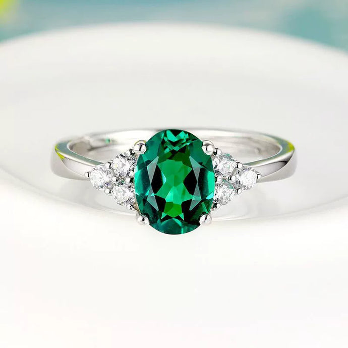 Temperament Green Crystal Gemstone Ring - Adjustable