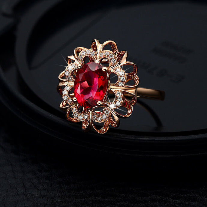 Red Rose Crystal Gemstone Ring - Adjustable