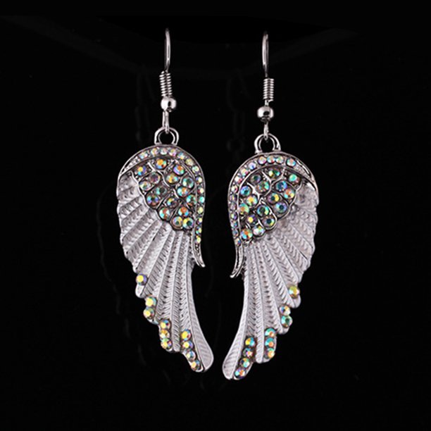 Crystal Angel Wings Earrings  Rainbow Stones