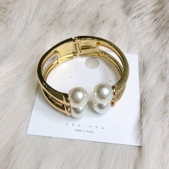 Double Layer Large Pearl Elastic Bracelet For Women
