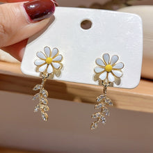 Load image into Gallery viewer, White Flower Enamel Tassel Crystal Leaf Earrings for Women
