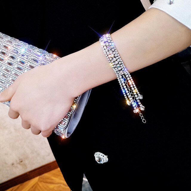 Rhinestone Bracelet For Women Shiny Long Tassel
