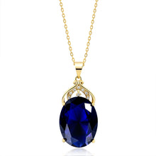 Load image into Gallery viewer, Sapphire Gemstone CharmGold Plated SilverOval Crystal Zircon Pendant Necklace
