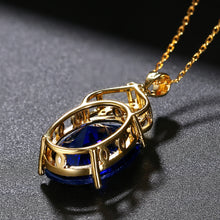 Load image into Gallery viewer, Sapphire Gemstone CharmGold Plated SilverOval Crystal Zircon Pendant Necklace
