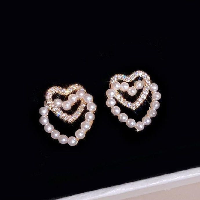 Double Love Imitation Pearl Earrings