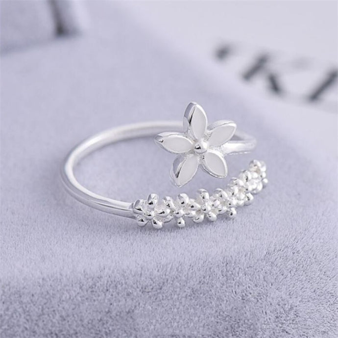Silver Shining Flower Ring Open Size  Adjustable