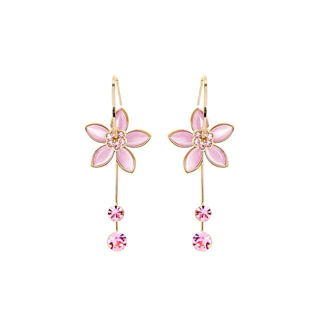 Opal Flowers Crystal Tassel Hanging Pendant Drop Earrings