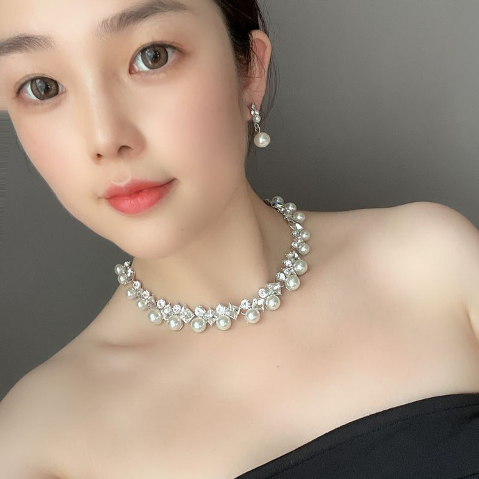 Clavicle Chain Bridal Pearl Necklace Set